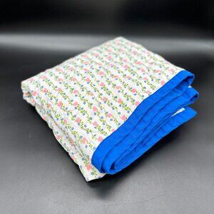 Vintage Handmade Baby Quilt Throw Blanket Pink Blue Hearts Floral Cottage 43x43